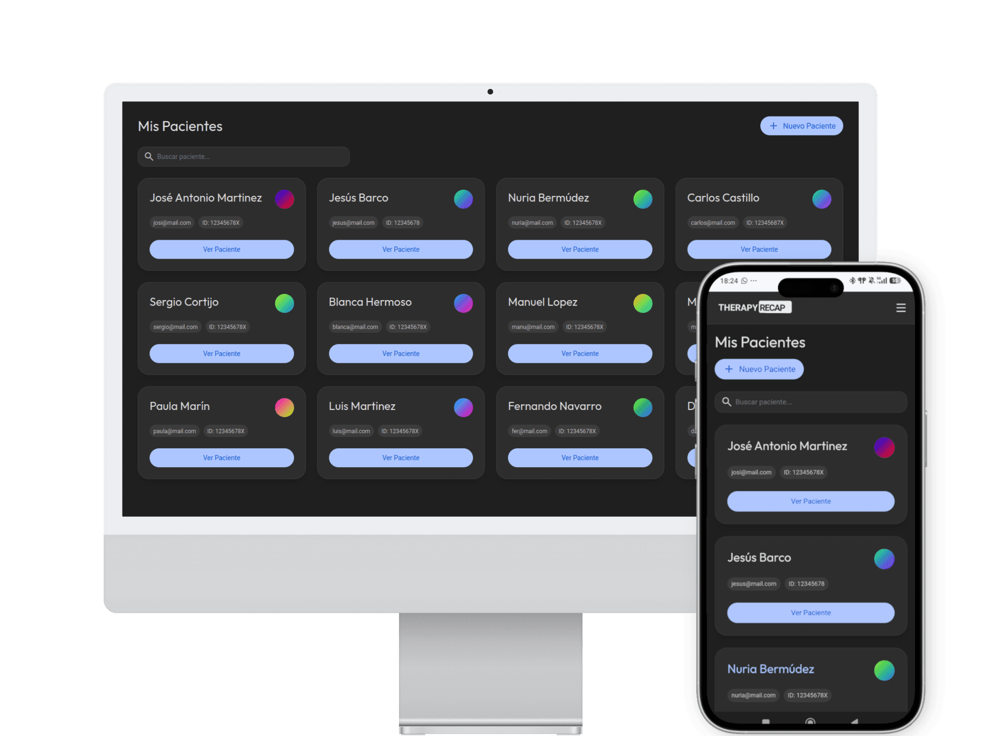 Panel de gestión de pacientes TherapyRecap