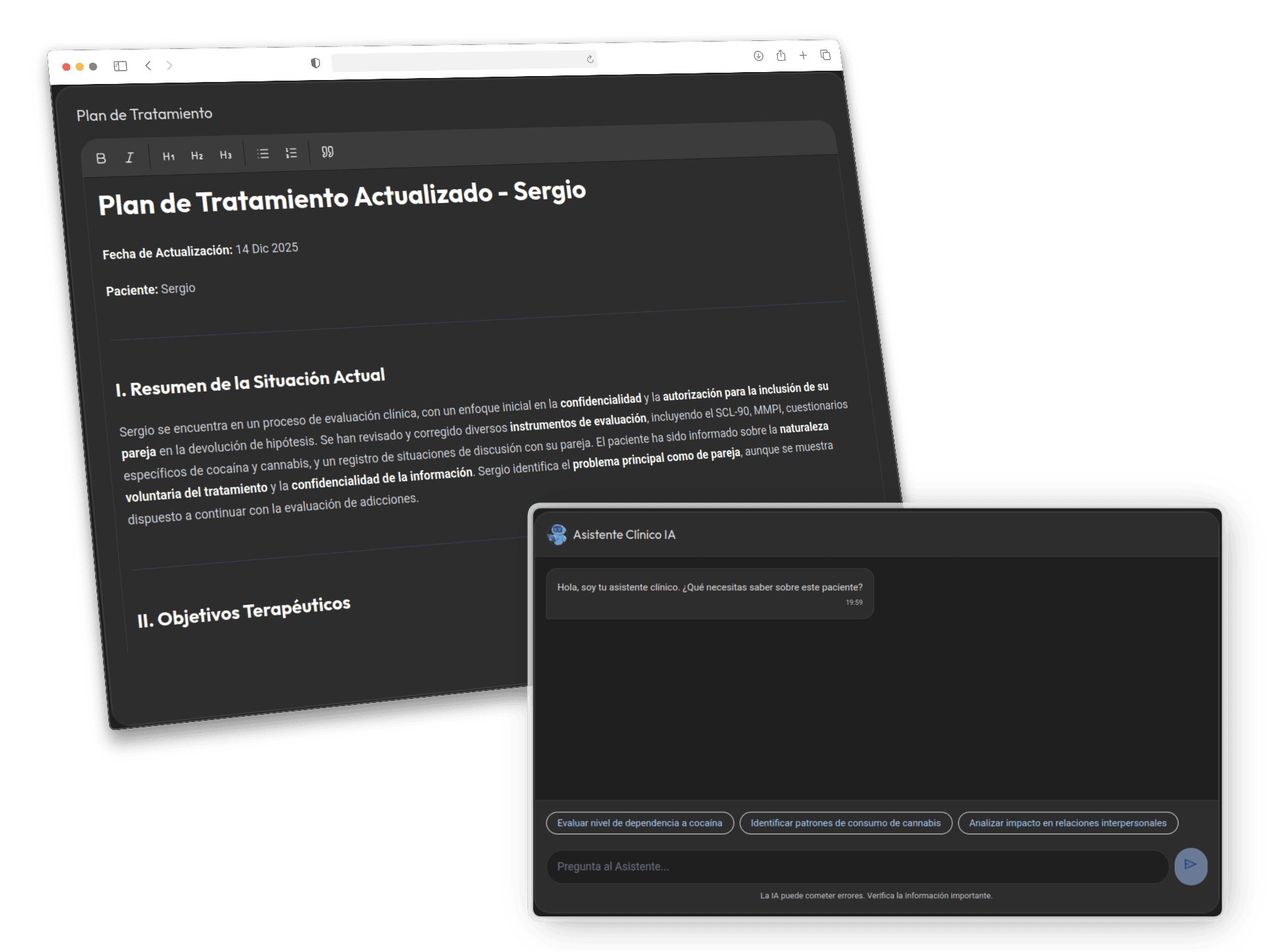 Asistente Clínico IA y Notas de Progreso
